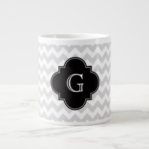 Light Grått White Chevron Black Quatrefolie Monog Jumbo Mugg