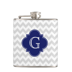Light Grått White Chevron Navy Quatrefoil Monogram Fickplunta