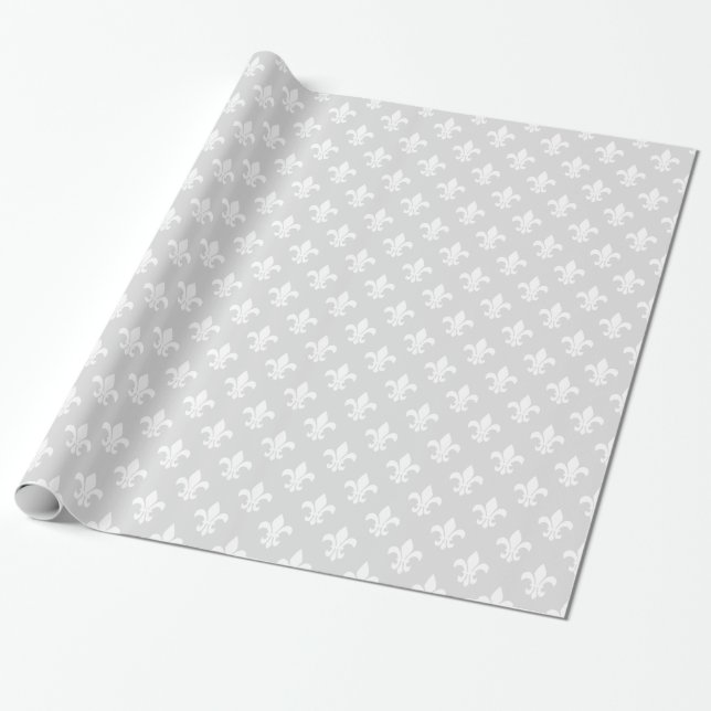 Light Grått White Fleur de Lis Mönster Presentpapper (Utrullad)