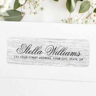 Light grått wood grain calligraphy-skript adress returadress etikett