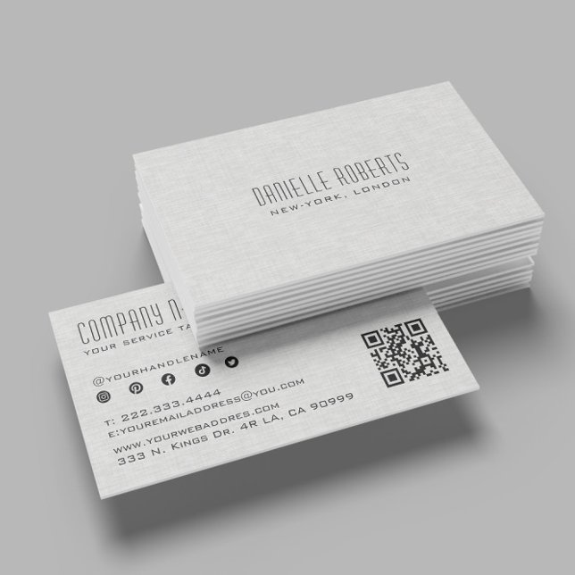 Light Gray Linen Texture QR Code Visitkort (Skapare uppladdad)