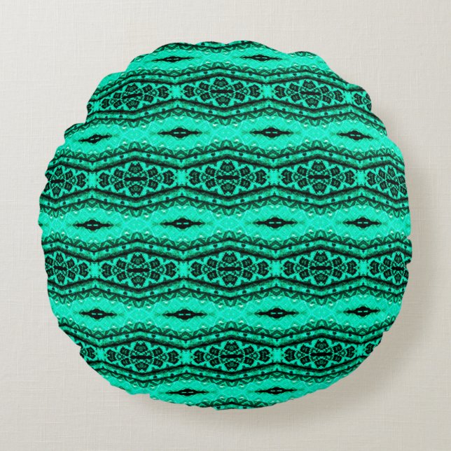Light green seamless ikat Persian Carpet. Ethnic t Rund Kudde (Framsidan)