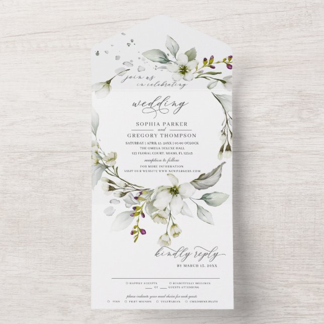 Light Greenery | Blommigt White CalliGraph Bröllop (Insida)