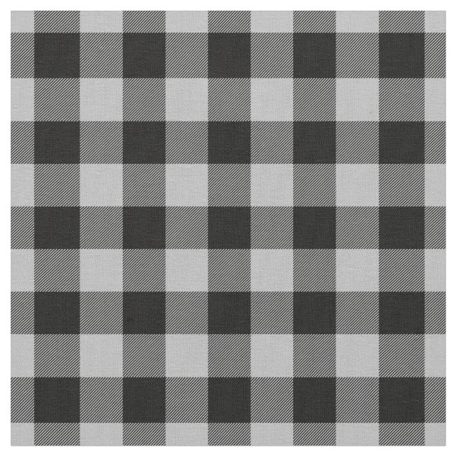 Light Grey & Black Plaid Gingham Tyg (Närbild)
