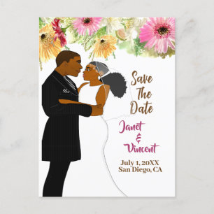 Light Guld blommigt African American lite Bröllop Vykort