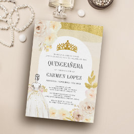 Light Guld Blommigt Princess Birthday Quinceanera Inbjudningar
