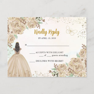 Light Guld Copper Blommigt Princess Quinceañera OS Vykort
