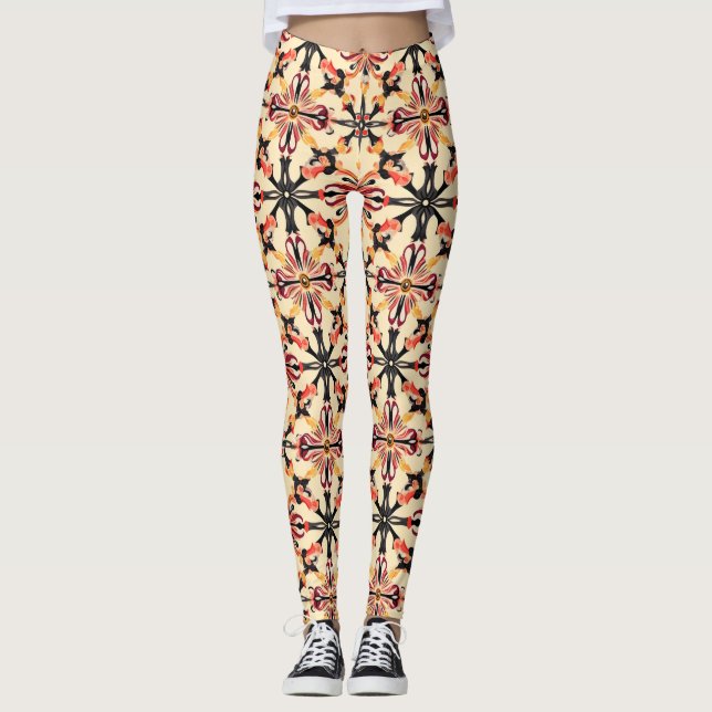 Light Gult Abstrakt Mönster Leggings (Framsida)