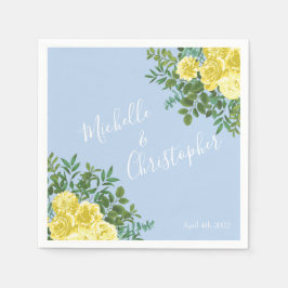 Light Gult & Blek Blue Ro Blommigt Bröllop Pappersservett