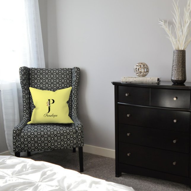 Light gult hibiscus monogram Dekorativ kudde (Skapare uppladdad)