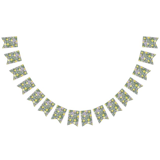 Light Gult & Lilac Lila Ro Blommigt Bröllop Vimplar (Alla)