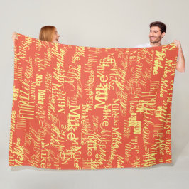 Light Gult Namn Stamped Allover Orange-Red Fleecefilt