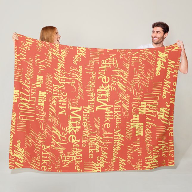 Light Gult Namn Stamped Allover Orange-Red Fleecefilt (På plats)