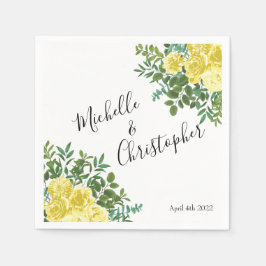 Light Gult Pastel Peony & Ro Blommigt Bröllop Pappersservett