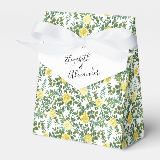 Light Gult Pastel Peony & Ro Blommigt Bröllop Presentaskar (Framsidan Sidan)