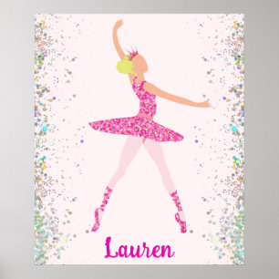 Light Hair Rosa Glitter Dress Ballerina Krona Poster