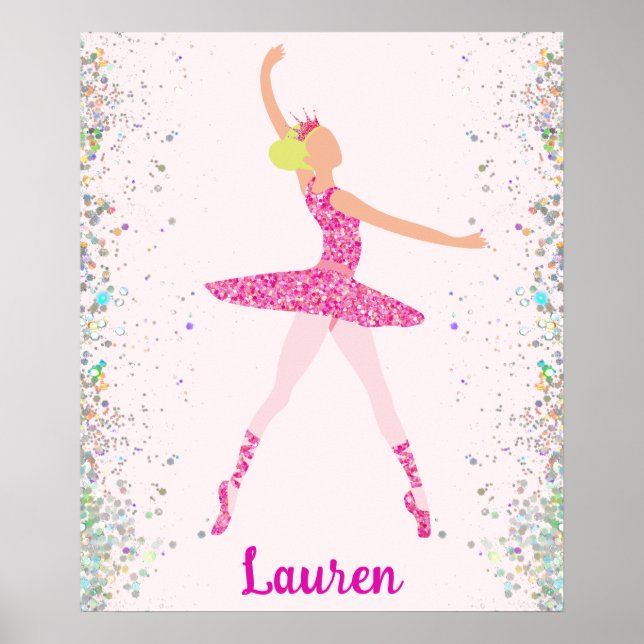 Light Hair Rosa Glitter Dress Ballerina Krona Poster (Framsidan)