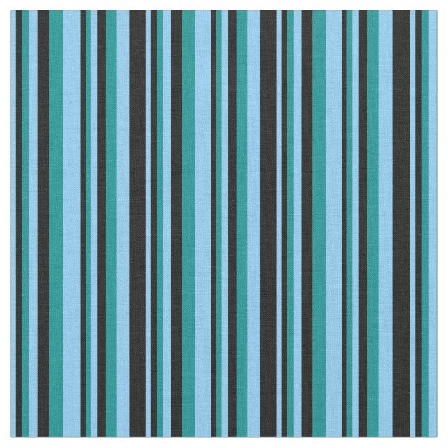 Light Himlar Blue, Black & Mörk Cyan Mönster Tyg (Närbild)