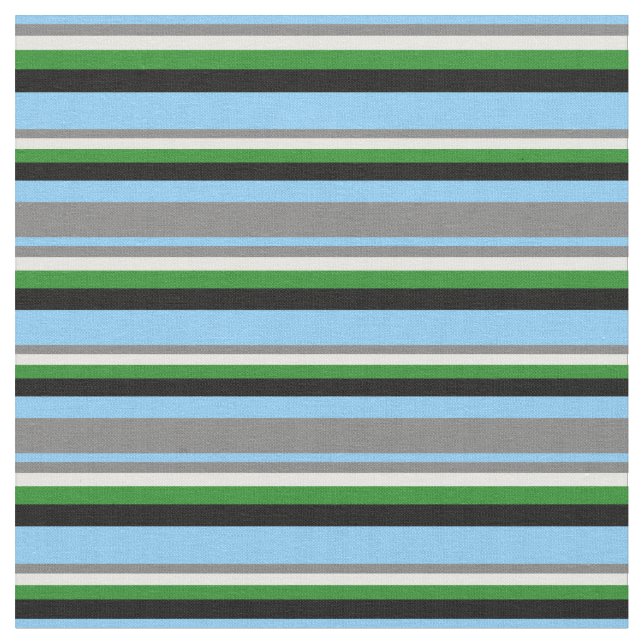 Light Himlar Blue, Grått, Mint Cream, Grönt & Blac Tyg (Närbild)