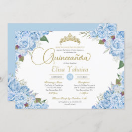Light Himlar Blue Ro Blommigt Guld Tiara Quinceane Inbjudningar