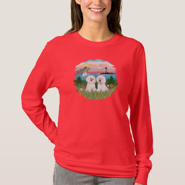 Light House - Two Bichon Frise T-shirt (Framsida)