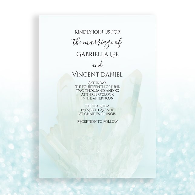 Light Ice Blue Crystals Bröllop Inbjudningar (Set a zen chill tone for your marriage with the serene Ice Blue Crystals Wedding Invitation.)