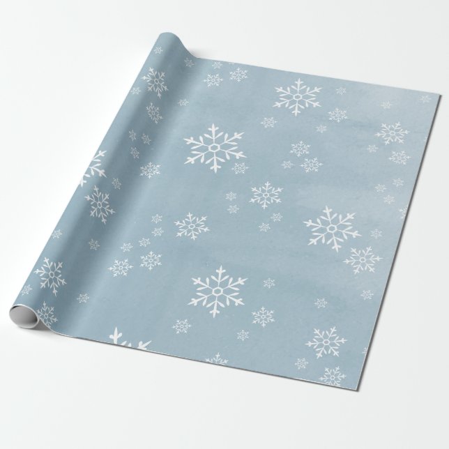 Light Ice Blue Watercolor Snowflake Presentpapper (Utrullad)