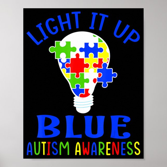 Light It Up Blue Autism Awareness Autistic Puzzle  Poster (Framsidan)