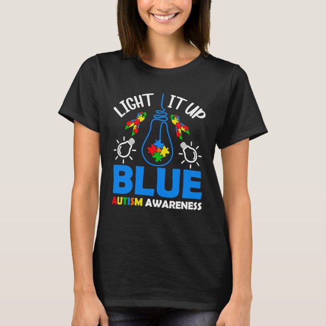Light It Up Blue Autism Awareness Autistic Puzzle  T Shirt (Framsida)
