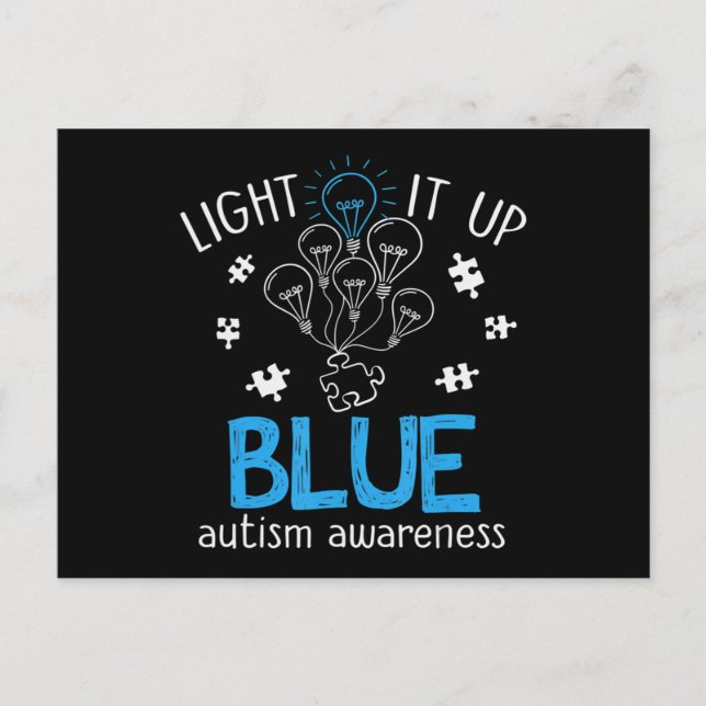 Light It Up Blue Autism Awareness Autistic Puzzle  Vykort (Framsida)