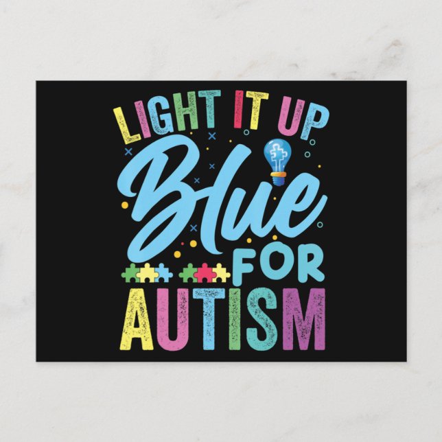 Light It Up Blue Autism Awareness T-Shirt92  Vykort (Framsida)