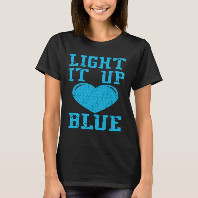 Light It Up Blue  Puzzle Piece Autism Awareness T Shirt (Framsida)
