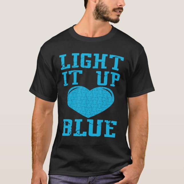 Light It Up Blue  Puzzle Piece Autism Awareness T Shirt (Framsida)