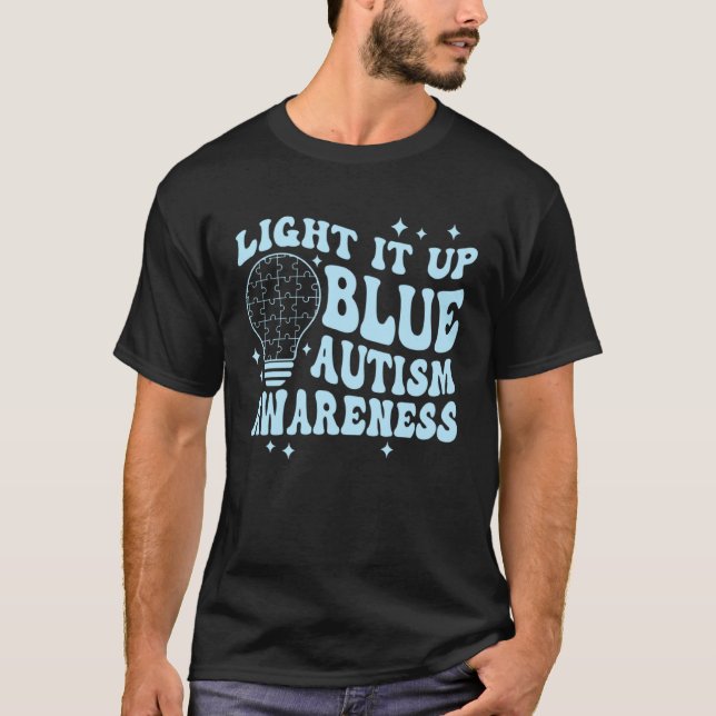 Light It Up Blue Retro Groovy Autism Awareness Gir T Shirt (Framsida)