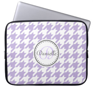 Light Lavender Grått Houndstooth Monogram Mönster Laptop Fodral
