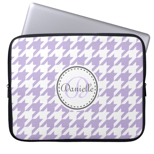 Light Lavender Grått Houndstooth Monogram Mönster Laptop Fodral (Framsidan)
