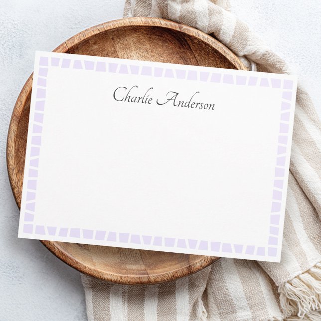 Light lavender purple mosaic border name white anteckningskort (Light lavender purple mosaic border name white note card)
