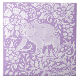 Light Lila Bear Blommigt Woodland Natature Kakelplatta
