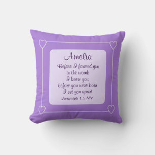 Light Lila Bible Verse Custom Name Baby Gift Kudde