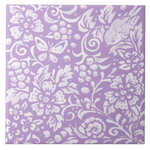 Light Lila Bird Snigel Butterfly Blommigt Woodland Kakelplatta
