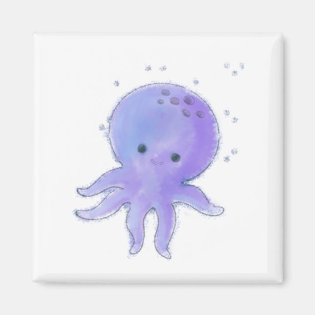 Light Lila Cute Octopus Watercolor Magnet (Framsidan)