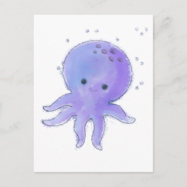 Light Lila Cute Octopus Watercolor Vykort (Framsida)