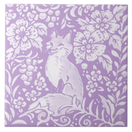 Light Lila Fox Blommigt Woodland Natature Kakelplatta