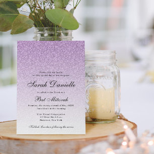 Light Lila Glitter Glam Bat mitzvah Inbjudningar
