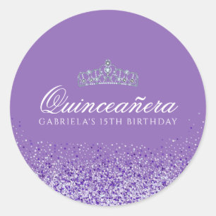 Light Lila Glitter Quinceanera Runt Klistermärke