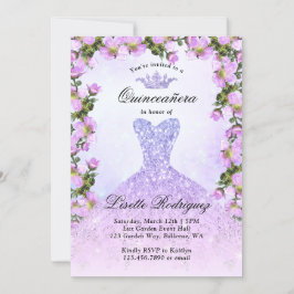 Light Lila Gown Blommigt Quinceanera Inbjudningar
