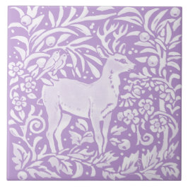 Light Lila Hjort Buck Bird Blommigt Woodland Natat Kakelplatta