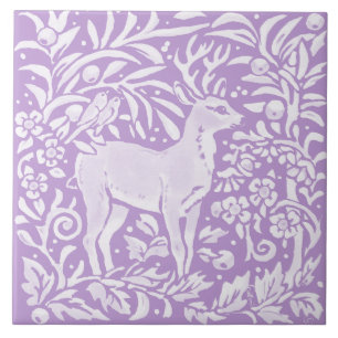 Light Lila Hjort Buck Bird Blommigt Woodland Natat Kakelplatta