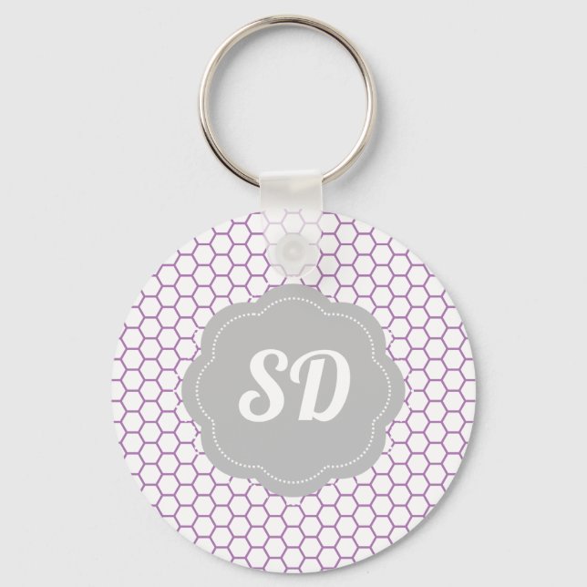 Light Lila Honeycomb Anpassningsbar Monogram Nyckelring (Framsida)