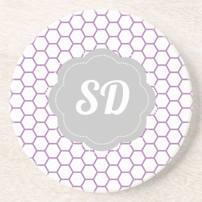 Light Lila Honeycomb Anpassningsbar Monogram Underlägg (Framsidan)